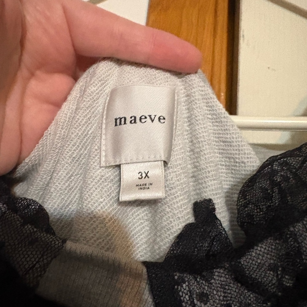 Maeve Light Gray Knit Top with Black Lace Trim - Picture 2 of 4